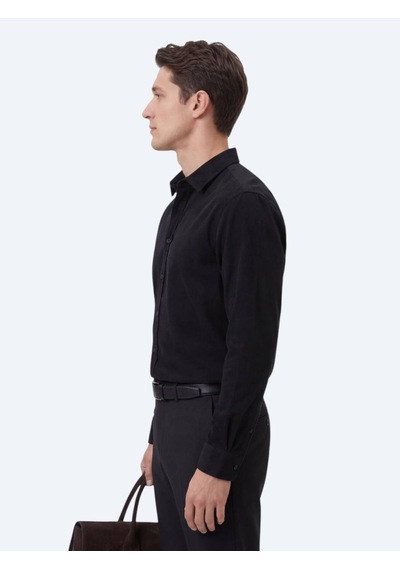 Kip Siyah Regular Fit Dokuma Casual %100 Pamuk Gömlek