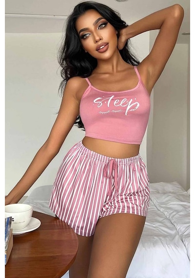 Merry See Askılı Sleep Basklı Sortlu Pijama Takımı 001