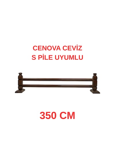 Cenova S Pile Ve Perde Düğmesi Uyumlu Çetray Çift Raylı Modern Ahşap Rustik Ceviz 350 Cm Ceviz