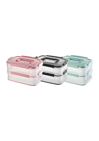 Tr 2x1,8 L Çift Katlı Plastik Yemek Taşıma Kutusu 3,6 L Saklama Kabı Sızdırmaz Contalı Şeffaf Kilitli Sefer Tas Diğer
