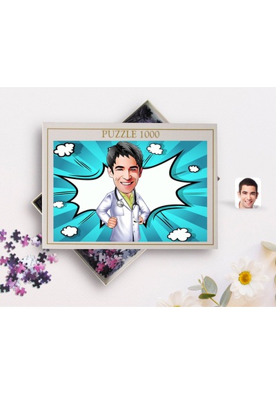 Kişiye Özel Erkek Doktor Karikatürlü 1000 Parça Profesyonel Puzzl