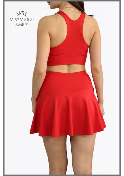 Missmaral Kırmızı Etek Içi Sabit Şortlu Lycralı Yüksek Bel Skirt With Shorts Casual Beachwear Tennis 1101 Kırmızı
