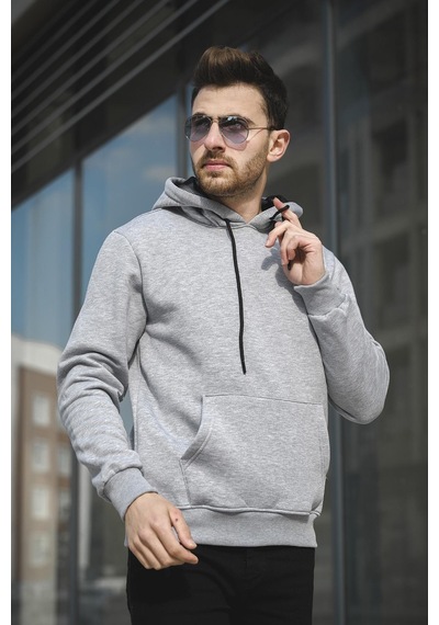 Oksit Janvier Üç İplik Şardonlu Fitted Kapüşonlu Basic Erkek Sweatshirt 001