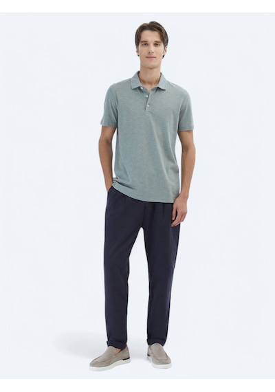 Kip Haki Desenli Polo Yaka Pamuk Karışımlı T-shirt Haki