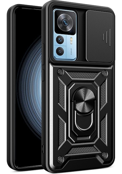 Xiaomi Mi 12t Pro Kılıf Magnetik Standlı Kamera Korumalı Zore Sürgülü Vega Kapak Siyah