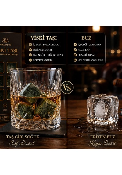 Tr Mermer Viski Taşı Seti 6 Adet Soğutma Keseli Sertifikalı Mermer Buz Küpleri Hediyelik Özel Kutusunda Diğer