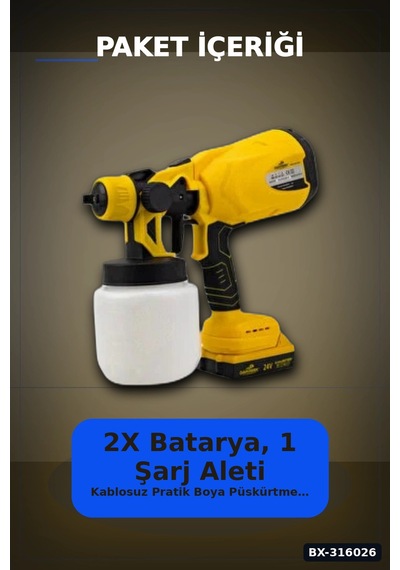 Akülü Boya Püskürtme Tabancası Ayarlanabilir Sprey Uçlu Şarjlı Duvar Boyama Aleti Bx-316026 Çok Renkli