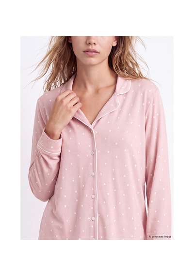 Lcw Dream Pembe Gömlek Yaka Desenli Kadın Pijama Takım