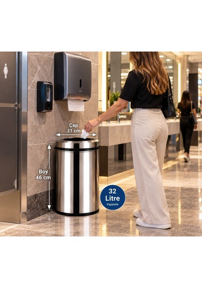 Pratik Çemberli Çöp Kovası 32 Lt Paslanmaz Acar 13285