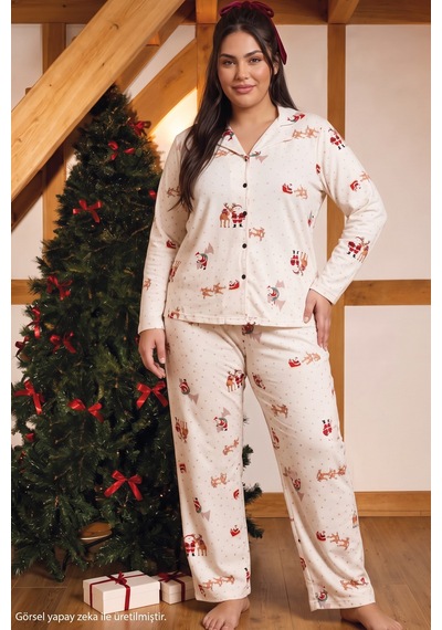 Siyah İnci Ekru Yılbaşı Temalı Termal Kumaşlı Ultra Soft Yumuşak Büyük Beden Battal Boy Düğmeli Örme Pijama Takımı 26226531 Siyah İnci Ekru Yılbaşı Temalı Termal Kumaşlı Ultra Soft Yumuşak Büyük Beden Battal Boy Düğmeli Örme Pijama Takımı 26226531