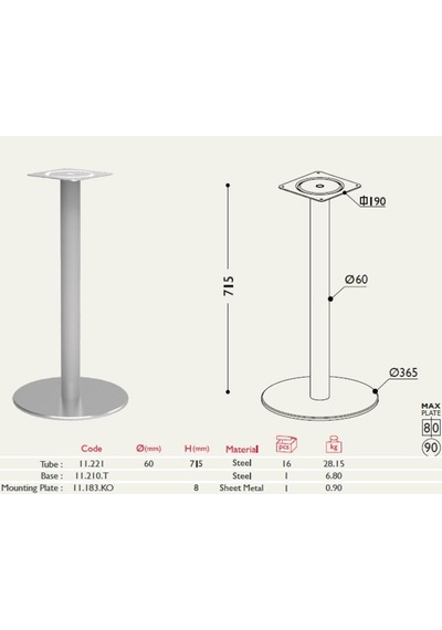 Gürçayhırdavat Tablalı Masa Ayağı 11.210 - Taban Çapı 36,5Cm