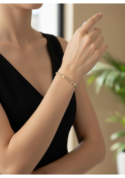 Valmont Accessories Kadın Gold Renk Pembe Taşlı Oval Detaylı Bileklik