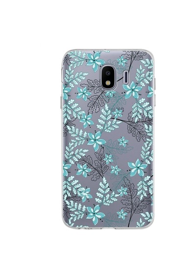 Samsung Galaxy Uyumlu J4 Kapak Floral Su Yeşili Tasarımlı Şeffaf Silikon Kılıf