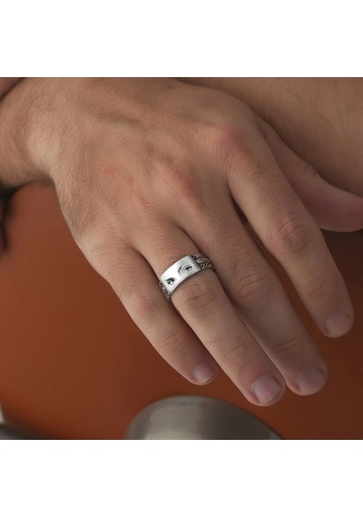 İpek Silver  925 Ayar Gümüş Motifli Üstü Kişiselleştirilebilir Erkek Yüzüğü Çok Renkli