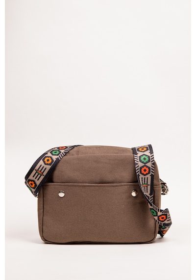 Fabric Craft Bag Çapraz Askılı Kadın Kumaş Fermuarlı 27x24 Cm Kahverengi