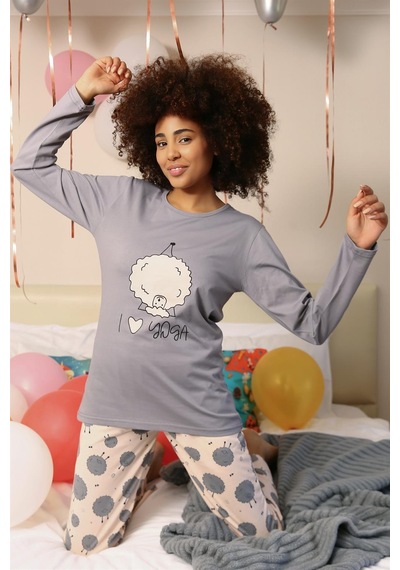 Akbeniz Kadın Penye Uzun Kol Pijama Takım 4186 Gri