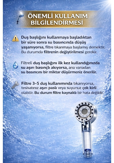 Filtreli Duş Başlığı 5 Yedek Filtre Su Arıtmalı, Klor Ve Kireç Önleyici, Yüksek Basınçlı Beyaz