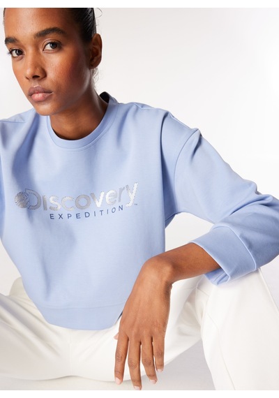 Discovery Expedition Mavi Kadın Bisiklet Crop Baskılı Sweatshirt D4wl-swt3010