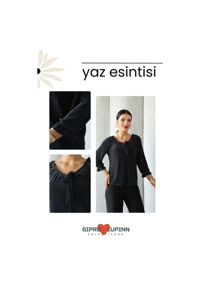 Lupinn Moda Kadın Siyah Simli/taşlı/parlak/ışıltılı Bağlama Detaylı Uzun Kollu Bluz Zarif Tasarım, Şık Ve Rahat Kombinler İçin Siyah Lupinn Moda Kadın Siyah Simli/taşlı/parlak/ışıltılı Bağlama Detaylı Uzun Kollu Bluz Zarif Tasarım, Şık Ve Rahat Kombinler İçin Siyah