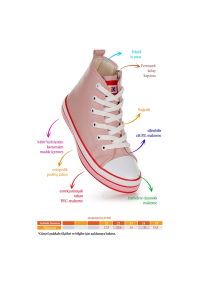 Kiko Kids Pant Günlük Bağcıklı Fermuarlı Kız Bebek Spor Ayakkabı Pudra Pudra