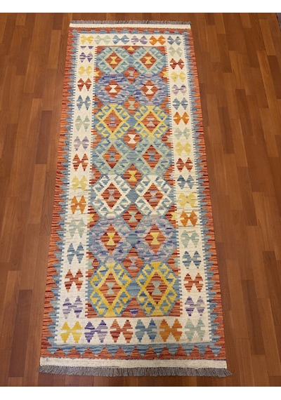 El Dokuma Afgan Kilim Yolluk 100% Yün Kök Boya Harıka Desenlı Yolluk Çok Renkli