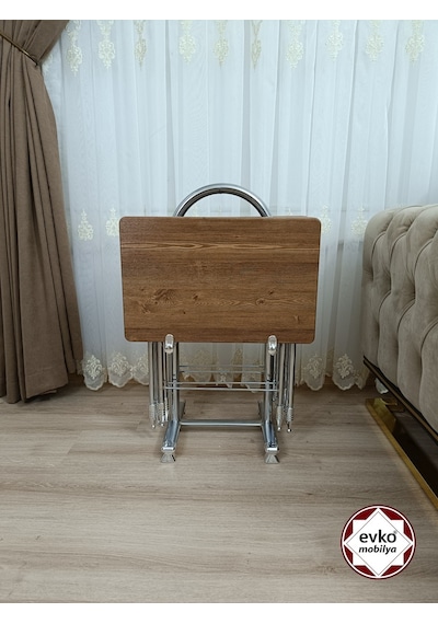 Evko Mobilya Çanta Zigon Sehpa, 4'lü Sehpa, Servis Sehpası, Mdf Mebran Sehpa, Katlanır Sehpa