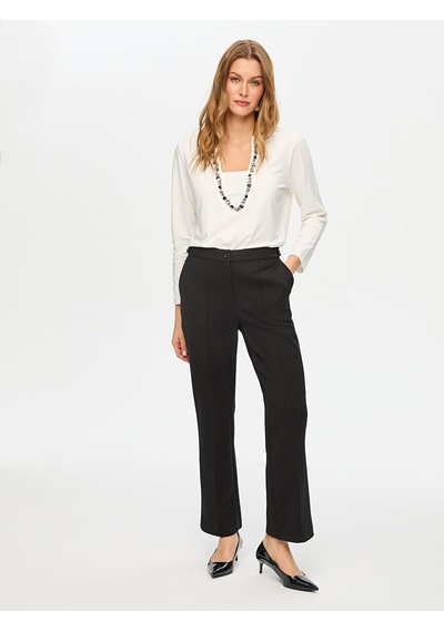 Faik Sönmez Önü Dikiş Detaylı Wide Leg Fit Örme Pantolon S26pnt017 Us26pnt01710 Siyah