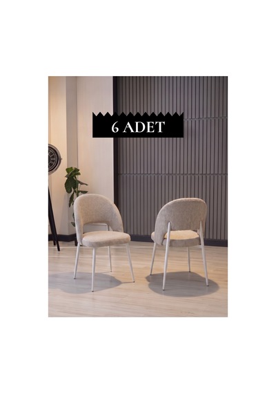 Ay Sandalye 6 Adet - Kalve Kumaş / Beyaz Ayak Krem Krem