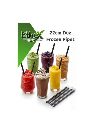 Siyah Düz Frozen Kalın Pipet - 100 Adet 22 Cm 7 Mm Siyah - 880356939
