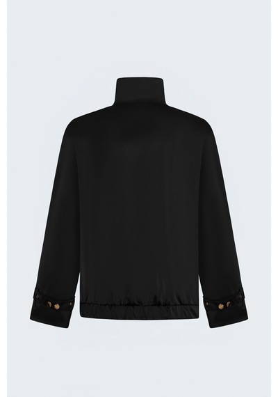 Sateen Saten Bomber Ceket - Siyah-137970