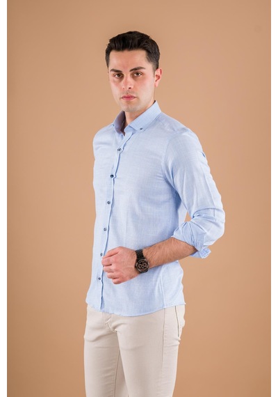 Modtime Slimfit Hasır Dokulu İnce Kumaş Pamuklu Yazlık Erkek Gömlek 001