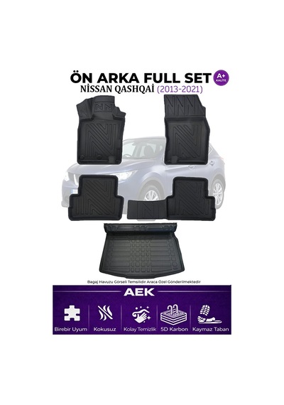 Nissan Qashqai 2014-2021 5d Karbon Paspas Takımı +3d Pvc Bagaj Ha