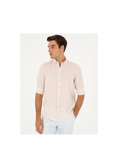 Pierre Cardin Keten Karışımlı Regular Fit Uzun Kollu Gömlek 1834748 Bej