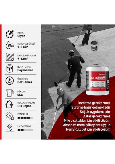 Alkoru 2 Adet 5 Kg Süper Likit Membran Kauçuk Ve Elyaf Katkılı Sıvı Su Yalıtım Malzemesi Avantaj Paket