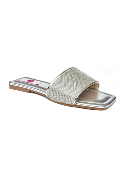 Fox Shoes P820038614 Gümüş Kalın Bantlı Sim Detaylı Kadın Terlik
