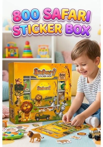 Safari Sticker Box - 800 Parça Hayvan Temalı Eğitici Çıkartma Origami - Defter Aktivite Seti