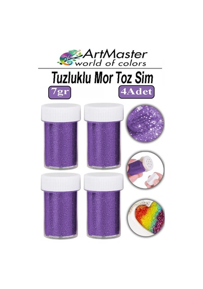 Toz Sim Mor 4 Adet 7 Gr Tuzluklu Etkinlik Ders Okul Slime Dekorasyon Renkli Toz Sim Dekor Süsleme