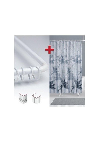 Tropik Home Fırtına Desen Banyo Perdesi Askı  180x200cm Tek Kanat Gri Duş Perdesi, L Boru  Diğer