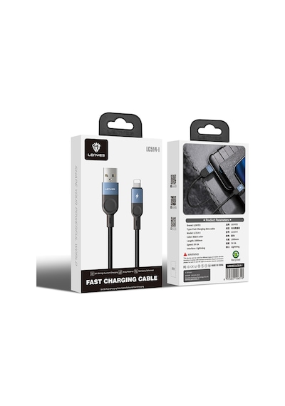 Lenyes Lc514 Usb-a To Lightning Hızlı Şarj Özellikli Örgülü Data Ve Şarj Kablosu 15w 1m Siyah
