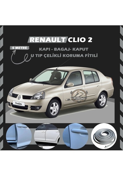 Renault Clio 2 Oto Araç Kapı Koruma Fitili 5metre Parlak Gri Renk