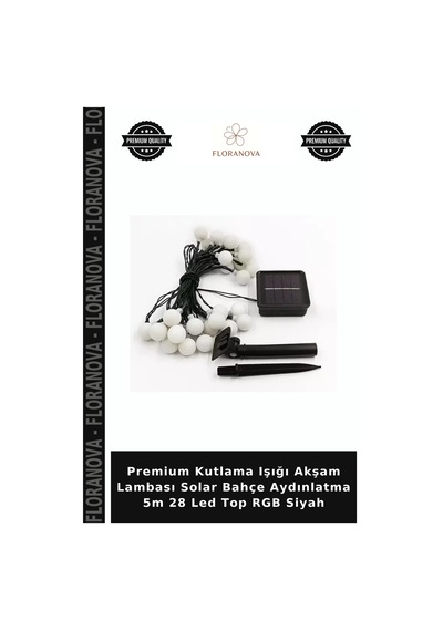 Premium Kutlama Işığı Akşam Lambası Solar Bahçe Aydınlatma 5m 28 Led Top Rgb Siyah