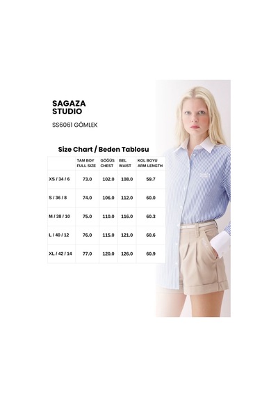 Sagaza Studio Ss6061 Eton Fıtted Gomlek Lacıvert-cızgı