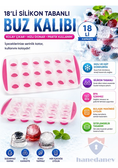 Silikon Tabanlı Yuvarlak Buz Kalıbı Şeffaf Gövdeli, Kolay Çıkarılabilir Esnek Hazneli, 18 Bölmeli Çok Renkli