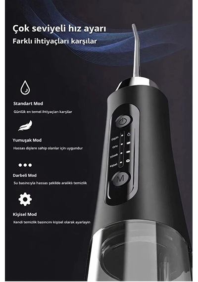 Şarjlı Ağız Duşu Diş Bakım Cihazı 4 Modlu Diş Arası Temizleyici 320ml 5 Başlıklı 1500 Mah Kablosuz