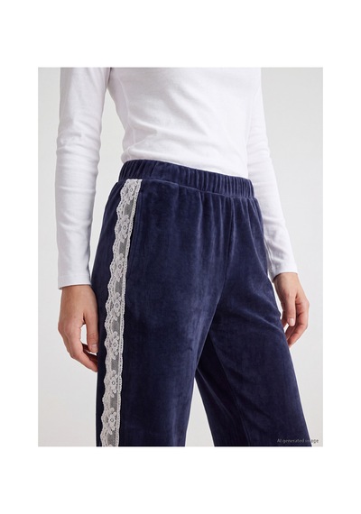 Lcw Dream Lacivert Yanları Şeritli Kadın Kadife Pijama Altı