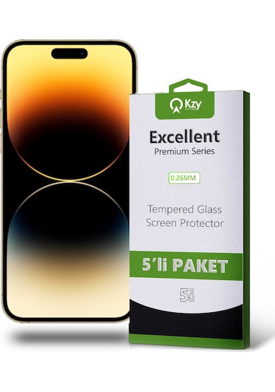 Apple Uyumlu   iPhone 14 Pro ile Kırılmaz Temperli Ekran Koruyucu Cam Ekonomik 5'li Paket