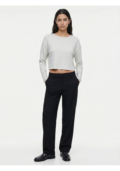 LTB Uzun Kollu Basic Crop Gri Sweatshırt Karışık