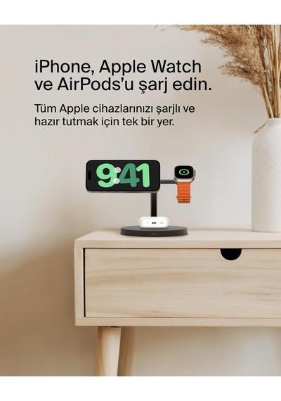 Belkin Boostcharge 3'ü 1 Arada Qi2 Şarj Cihazı, Magsafe Uyumlu Ka