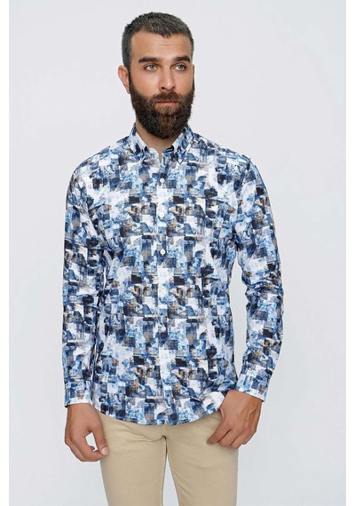 Efor G 1508 Slim Fit Lacivert Spor Gömlek Lacivert