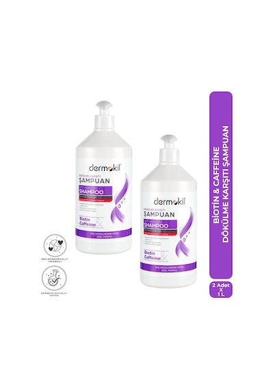 Dermokil Biotin & Caffeine Dökülme Karşıtı Şampuan 1 Litre X 2 Adet Tüm Saç Tipleri